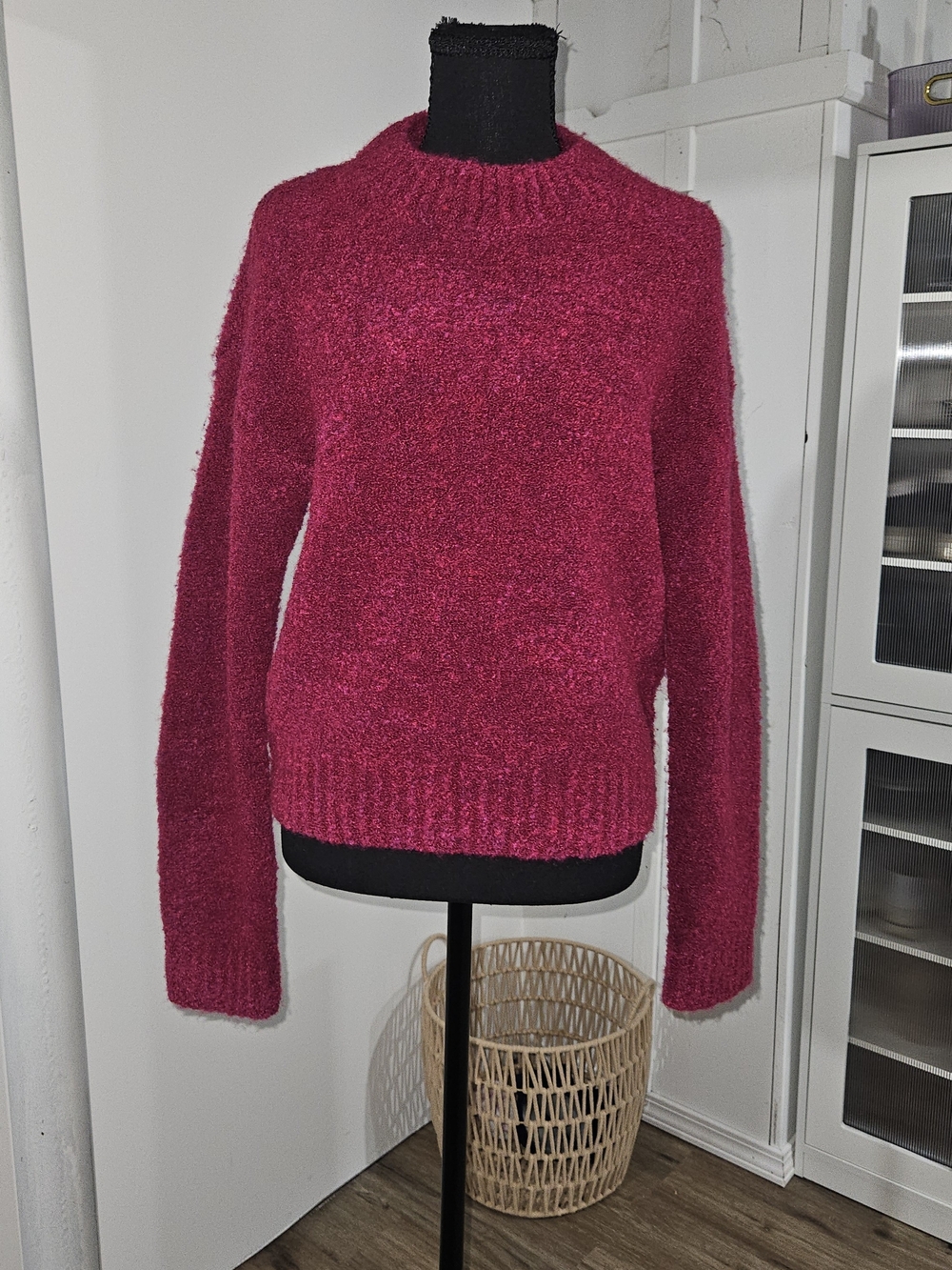 English Factory Plush Crewneck Sweater in Fuchsia